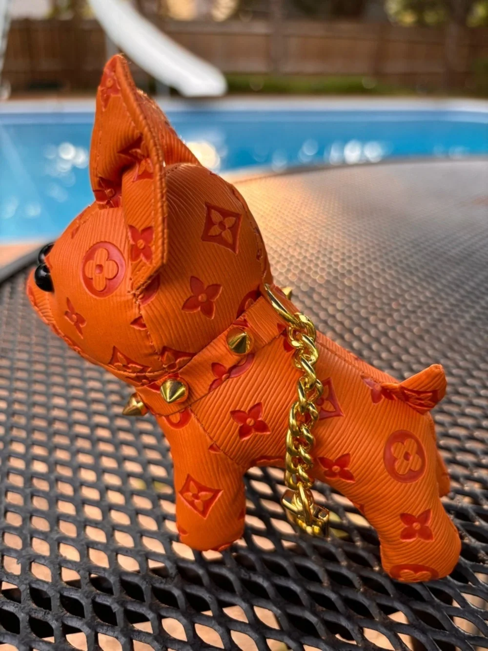 Bag Charm/Key Fob Adorable Orange Bull Dog With Spiked Collar!!